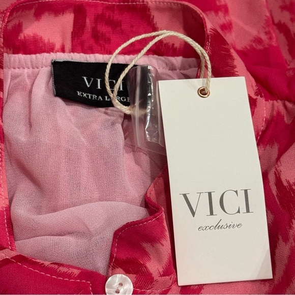 NEW Vici Sangria Sunrise Button Down Blouse Pink Multi Watercolor Women’s XL - Picture 7 of 10